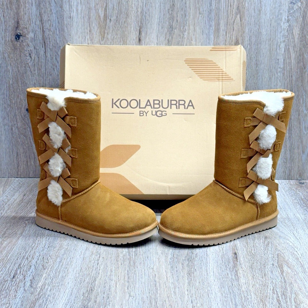 KOOLABURRA BY UGG Victoria Tall Chestnut Soft Suede FauxFur Boots Women 8W w/Box